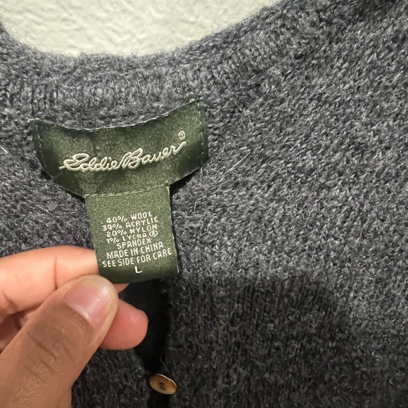 Eddie Bauer Charcoal Women's Sweater Wool Blend Size L Pockets and Hoodie - Picture 2 of 4